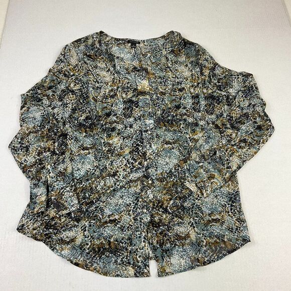 Ann Taylor Button Down Blouse Abstract Print Semi Sheer Long Sleeve Shirt Size 8 - Picture 1 of 12